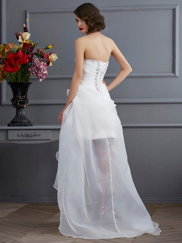 Wholesale A-Line/Princess Sweetheart Sleeveless Beading High Low Organza Wedding Dresses